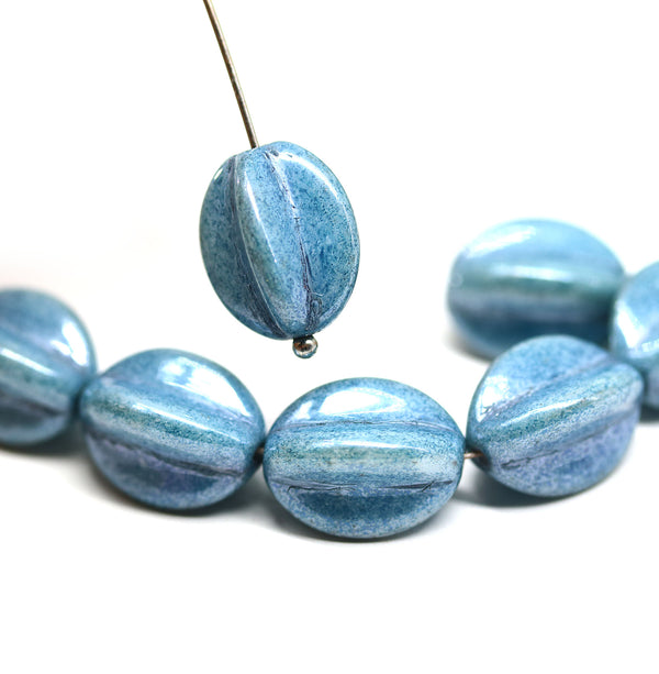 15x12mm Montana blue Czech glass large barrel bead, 4Pc