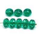 7x11mm Teal green puffy rondelle Czech glass beads, 8pc