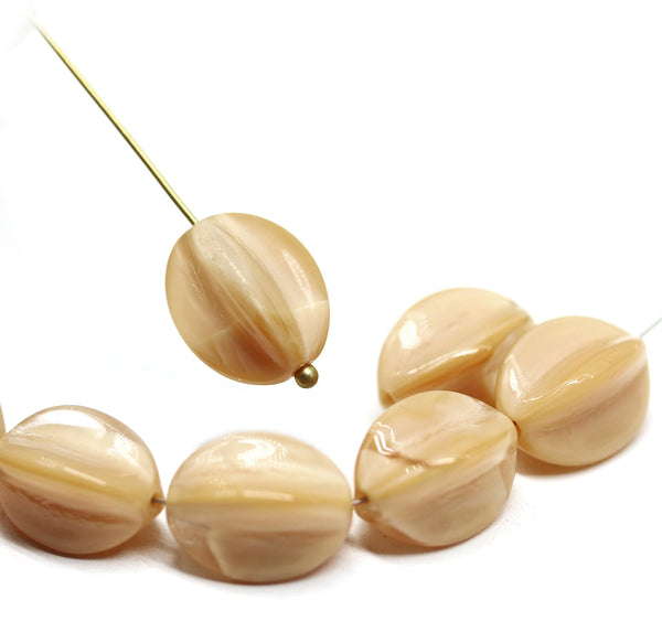 15x12mm Beige Czech glass large barrel bead, 6Pc