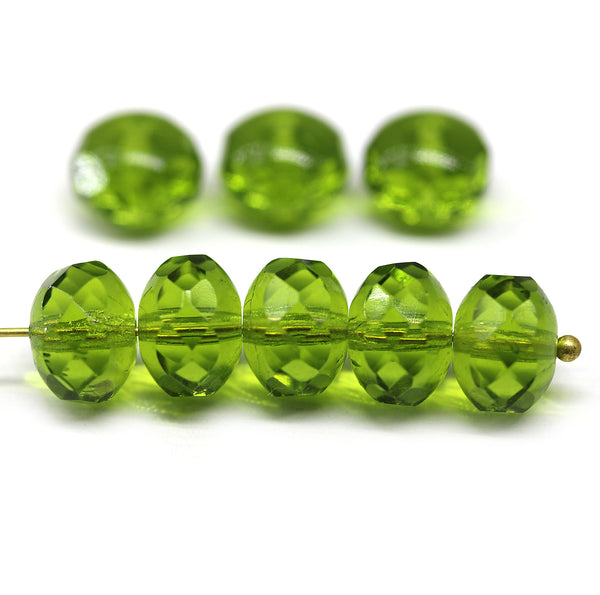 7x11mm Olive green puffy rondelle Czech glass beads, 8pc