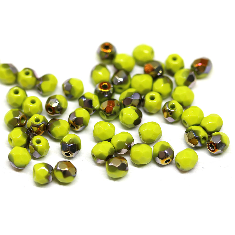 4mm Wasabi green czech glass fire polished beads luster - 50Pc