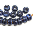 9mm Dark blue czech glass pony beads, 3mm hole - 15pc