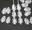 12x8mm Frosted clear tulip beads, Czech glass flower - 20Pc