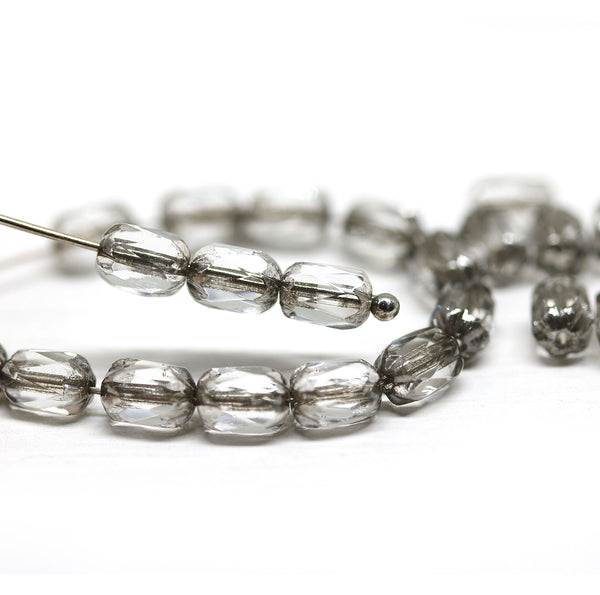 6x4mm Gray silver rice beads czech glass fire polished beads 25pc