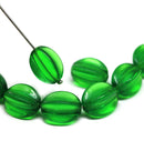 15x12mm Emerald green Czech glass large barrel bead, 6Pc