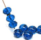 7x11mm Capri blue puffy rondelle Czech glass beads, 8pc