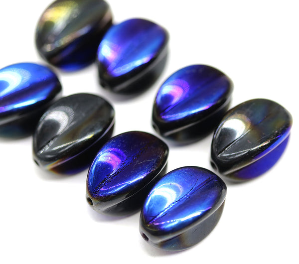 15x12mm Jet black dark blue luster Czech glass large barrel bead, 6Pc