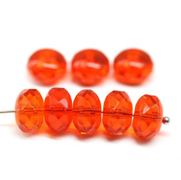 7x11mm Light red puffy rondelle Czech glass beads, 8pc
