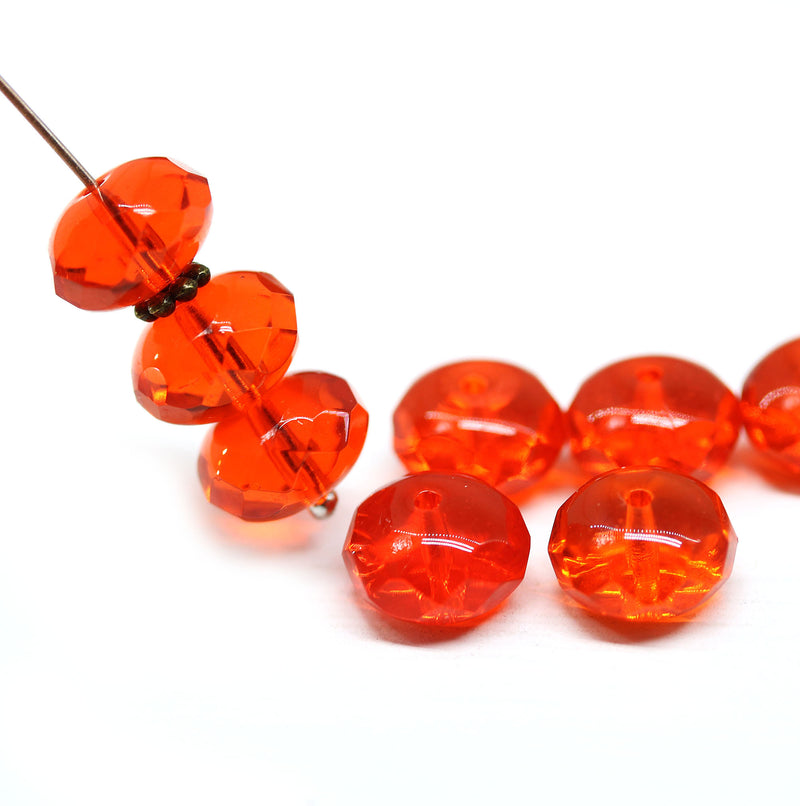 7x11mm Light red puffy rondelle Czech glass beads, 8pc