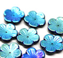 20mm Large black Czech glass flower beads Blue luster, 4Pc