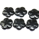 20mm Large black Czech glass flower beads Blue luster, 4Pc