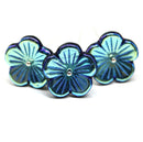 20mm Large black Czech glass flower beads Blue luster, 4Pc