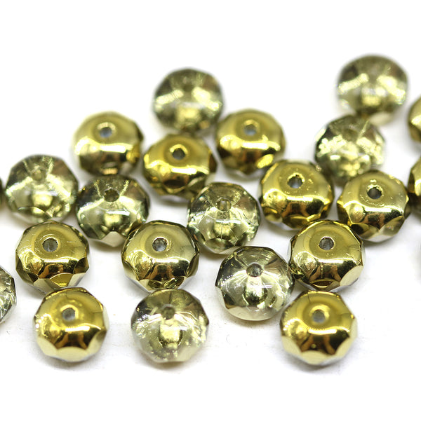 4x7mm Golden gray rondelle fire polished czech glass beads, 25pc