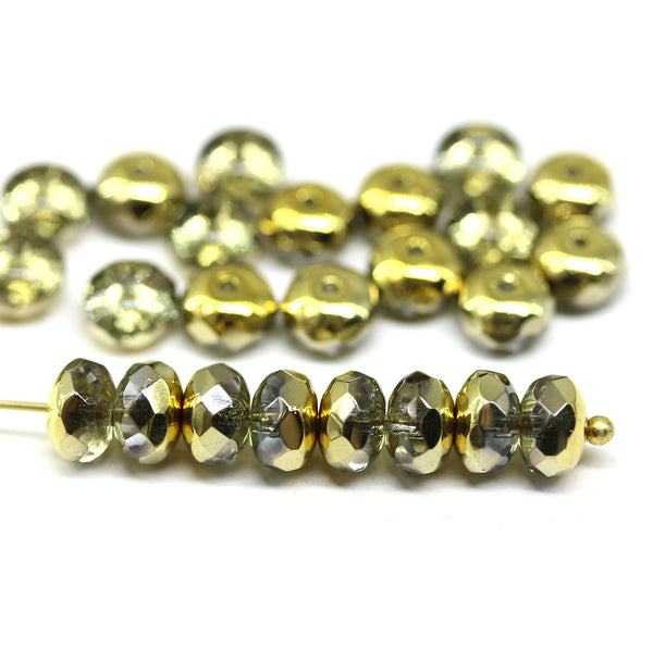 4x7mm Golden gray rondelle fire polished czech glass beads, 25pc