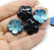20mm Large black Czech glass flower beads Blue luster, 4Pc