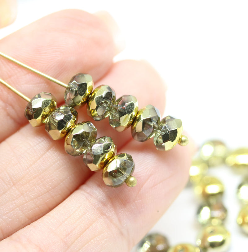 4x7mm Golden gray rondelle fire polished czech glass beads, 25pc