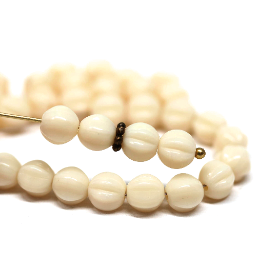 6mm Beige melon shape czech glass beads - 30pc