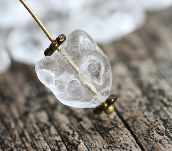 10pc Clear cat head beads, Czech glass feline beads