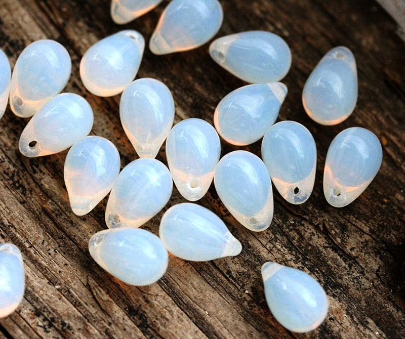 6x9mm Opal white czech glass teardrop beads, 30pc