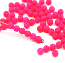 4mm Neon pink czech glass round druk beads spacers, 50pc