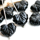 11x13mm Black maple czech glass leaf beads - 15pc