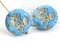 18mm Blue flower Czech glass beads, floral ornament beads pair, 2pc