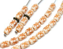 6x4mm White czech glass rice beads, Orange stars ornament small oval beads - 50pc