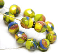 8mm Bright yellow mixed color Czech glass fire polished beads, 10pc