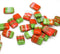12x8mm Rectangle czech glass beads in mixed green red color, 20pc