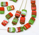 12x8mm Rectangle czech glass beads in mixed green red color, 20pc