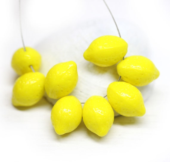 14x10mm Yellow czech glass beads lemon shape, 8Pc