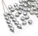 6mm Small silver heart beads, czech glass - 30pc