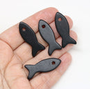 4pc Black Ceramic fish beads Nautical charms 34mm