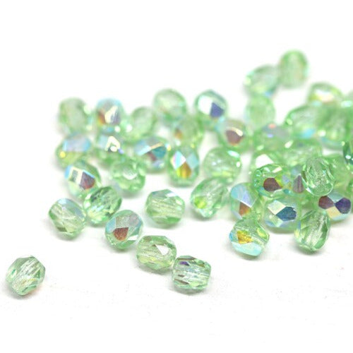 4mm Light green AB finish Czech glass beads, 50Pc