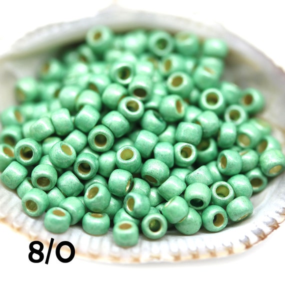 8/0 Toho beads, Frosted Galvanized Mint Green PF570F - 10g