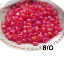 8/0 Toho beads, Transparent Rainbow Frosted Light Siam Ruby 165F - 10g
