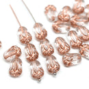 10x7mm Clear tulip beads Copper inlays Czech glass flower tulip beads, 20Pc