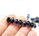 6x9mm Blue black teardrops, Czech Glass drop beads, 40pc