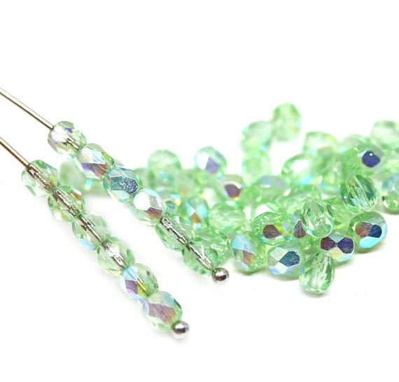 4mm Light green AB finish Czech glass beads, 50Pc