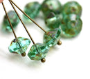 6x9mm Picasso blue green rivoli saucer czech glass beads, 8Pc