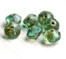 6x9mm Picasso blue green rivoli saucer czech glass beads, 8Pc