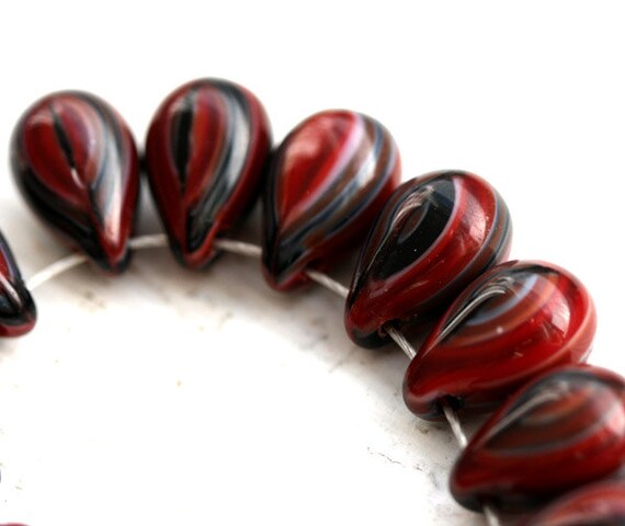 6x9mm Dark red black Czech glass teardrop beads, 20pc
