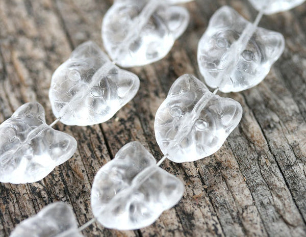 10pc Clear cat head beads, Czech glass feline beads