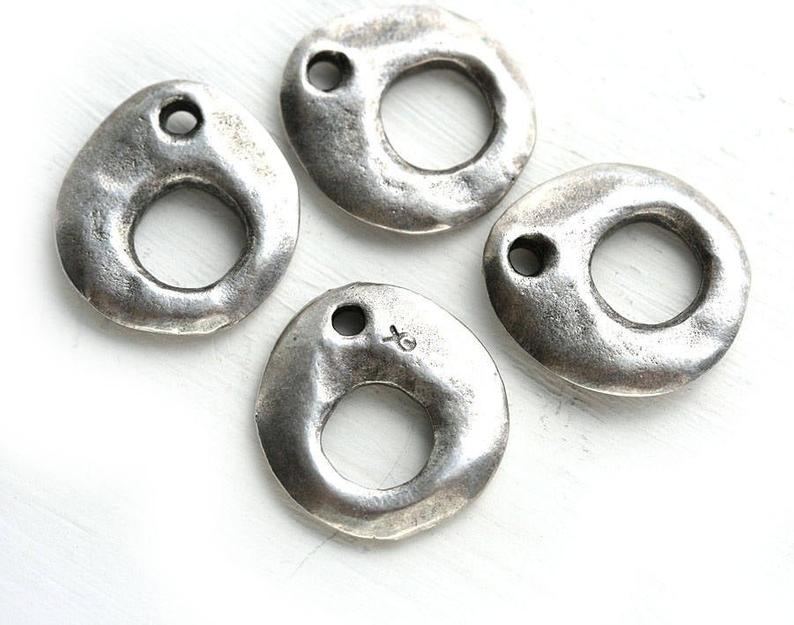 4pc Antique silver Cornflake charms, 2mm hole