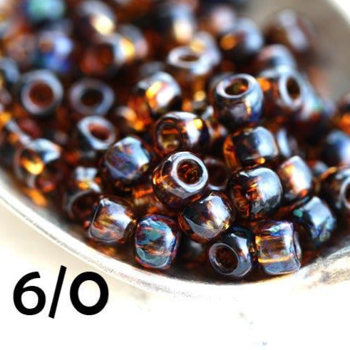 6/0 Toho seed beads, Transparent Light Topaz Picasso Y313, brown hybrid - 10g