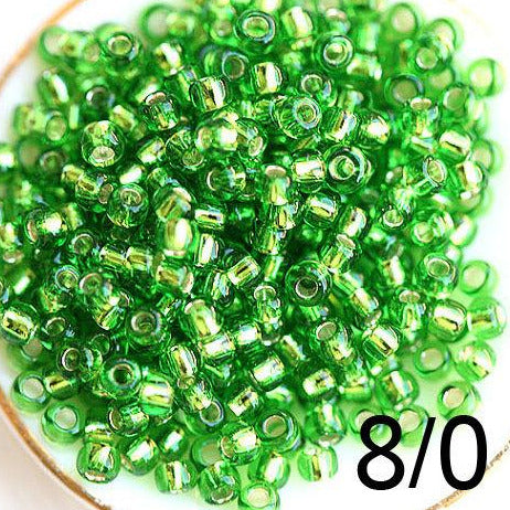 8/0 Toho seed beads, Silver Lined Peridot green N 27 - 10g
