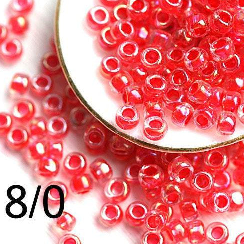 8/0 Toho seed beads, Inside Color Rainbow Crystal Rose N 1845 red - 10g