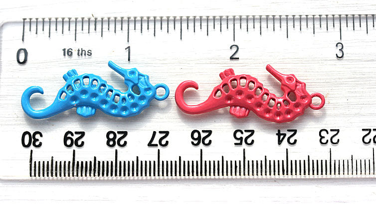 2pc Blue Seahorse charms Painted Metal Casting
