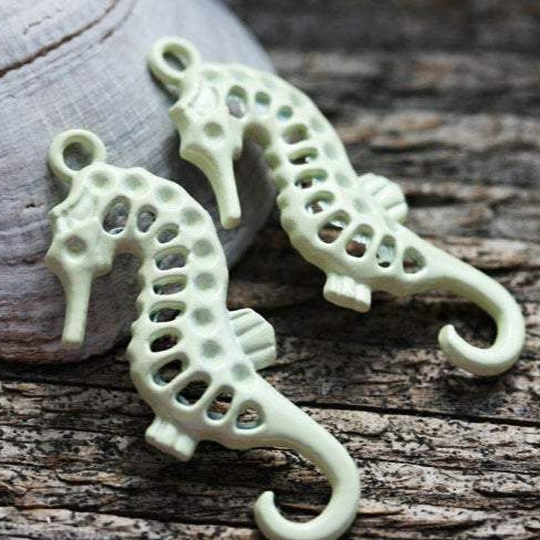 Seahorse Sage Green Painted charms Metal Casting, 2pc