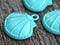 3pc Large Turquoise Oyster Shell charms, Painted Metal Casting